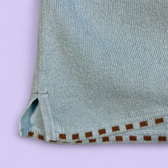 Jeanne Pierre Baby Blue Sleeveless Knit Sweater M | Brown Polka Dot Trim - Picture 3 of 6